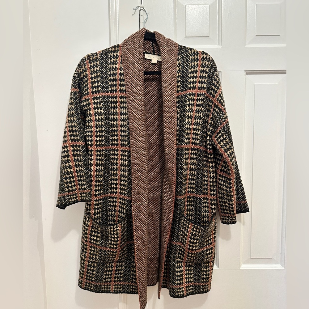 lovestitch Houndstooth Cardigan in Black, Cream & Dusty Rose